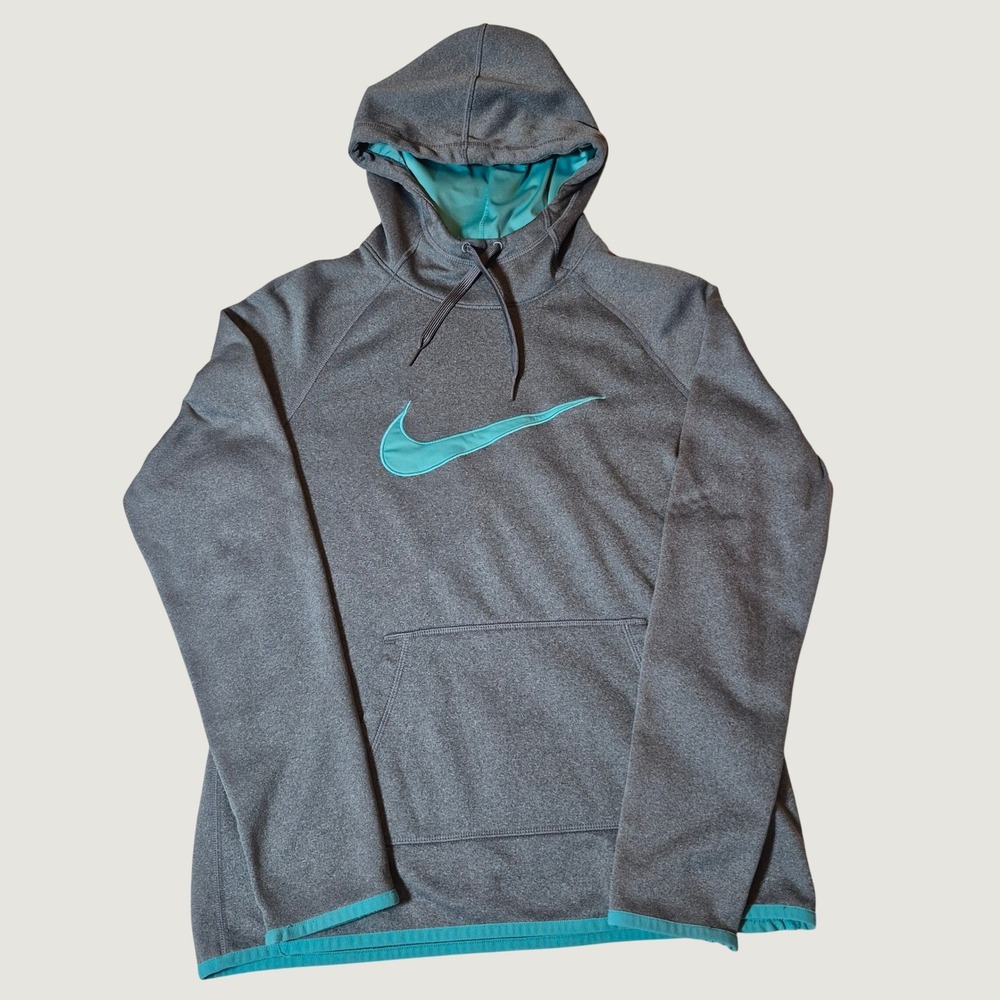 Nike Hoodie Women Small Athleisure Dri-FIT Polyester Pullover Gray Teal Sporty